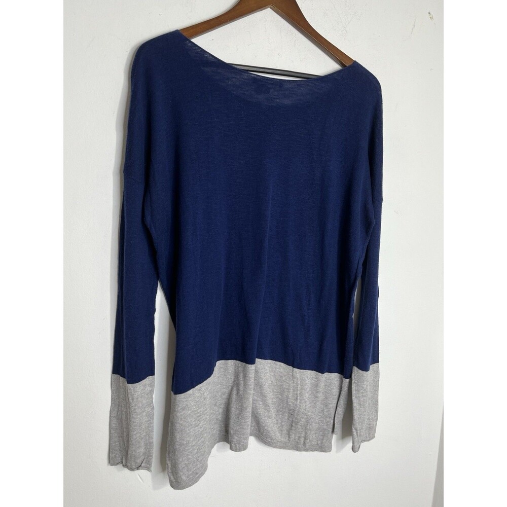 Vince Color block Slub Sweater Navy Grey Quiet Luxury Cotton Size M